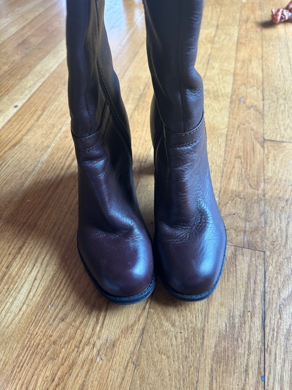 Nine West Dark Brown Leather Mid-Calf Block Heel Boots - Picture 7 of 8